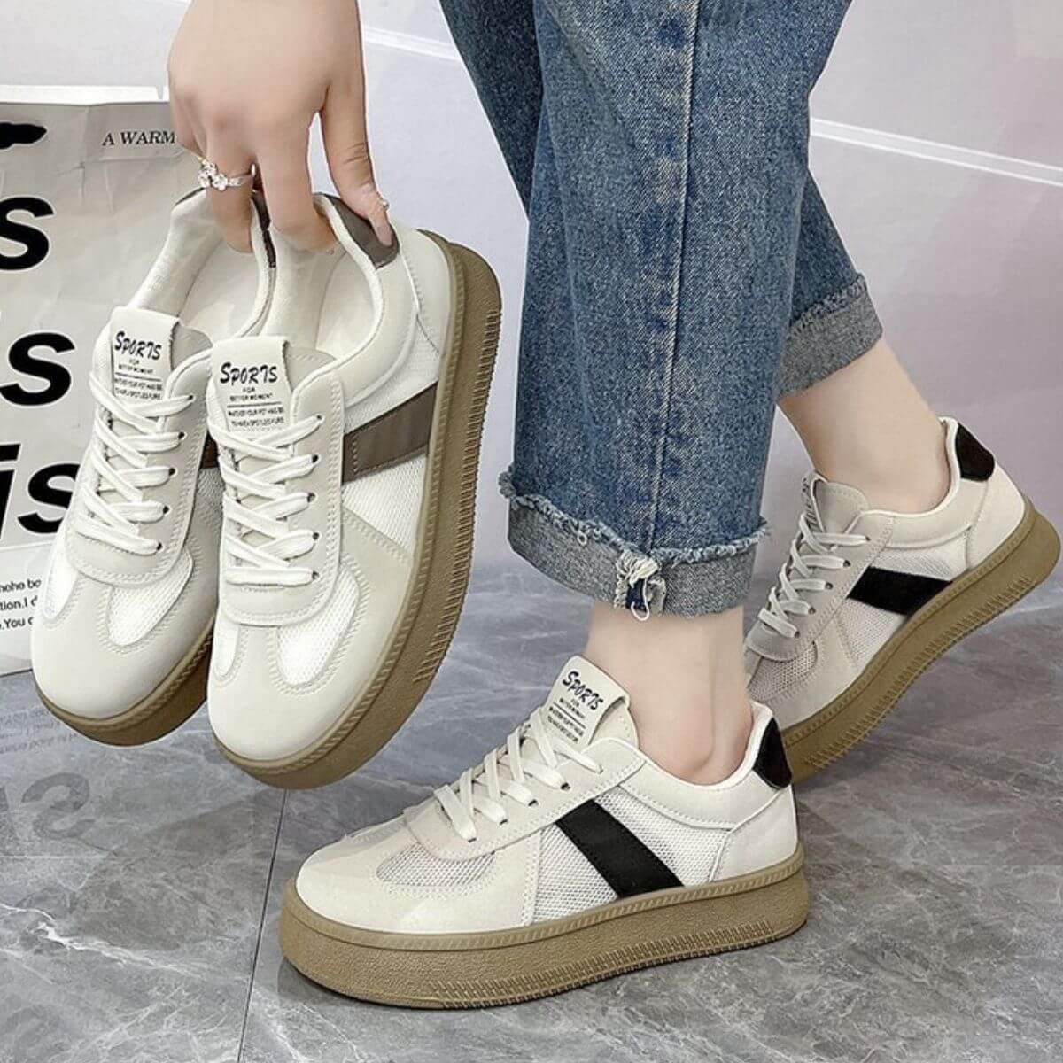 Contrast Breathable Mesh Lace Up Platform Sneakers - Clothes For Her Online Store