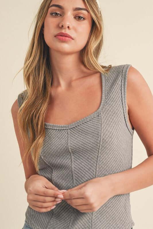 Aemi + Co Exposed Seam Ribbed Wide Strap Tank - Clothes For Her Online Store