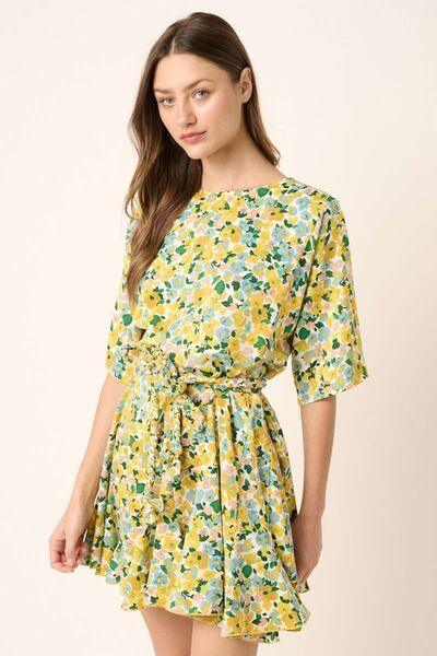 Mittoshop Floral Tie Waist Half Sleeve Mini Dress - Clothes For Her Online Store