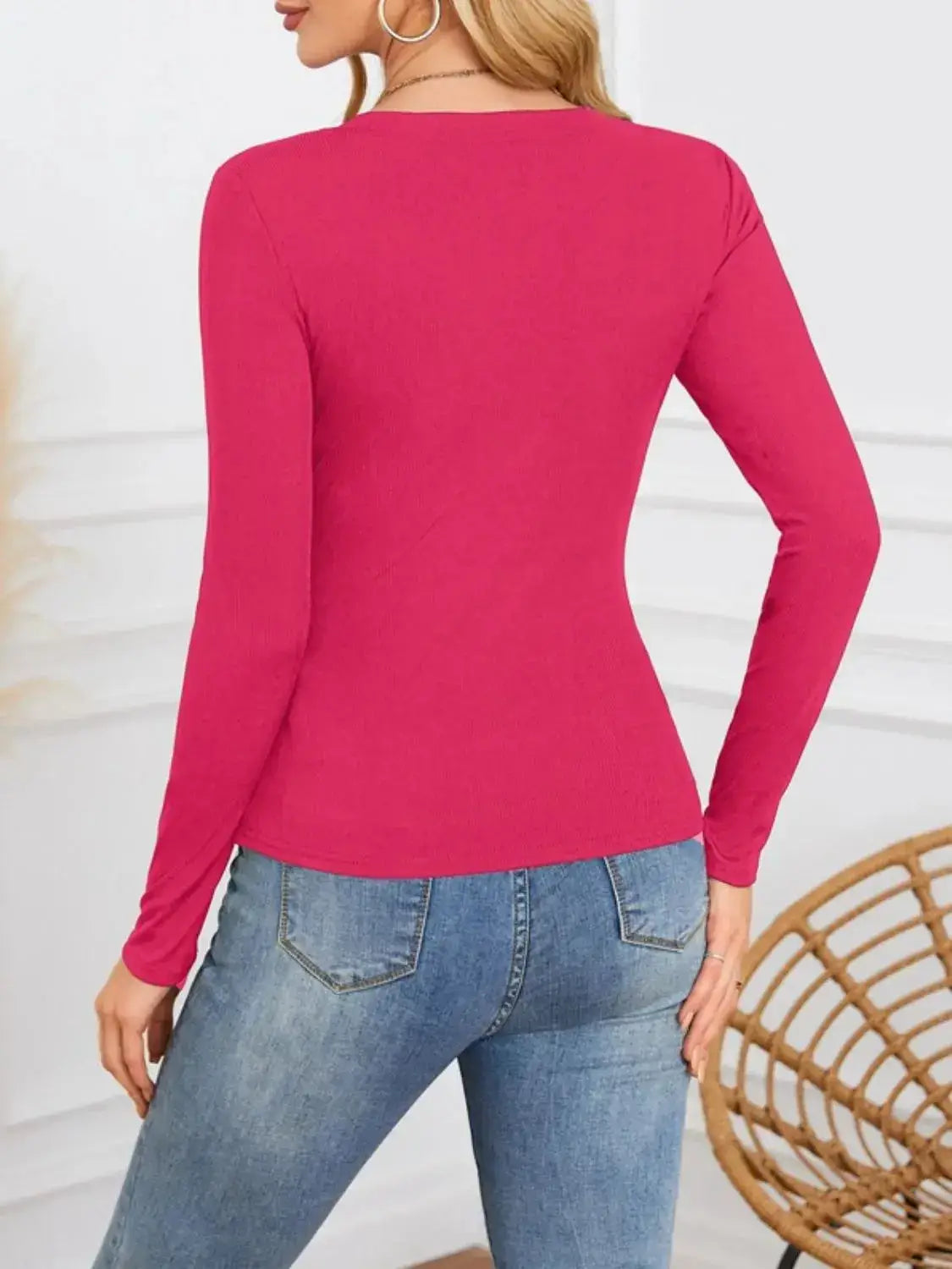 Notched Long Sleeve T-Shirt - Clothes For Her Online Store