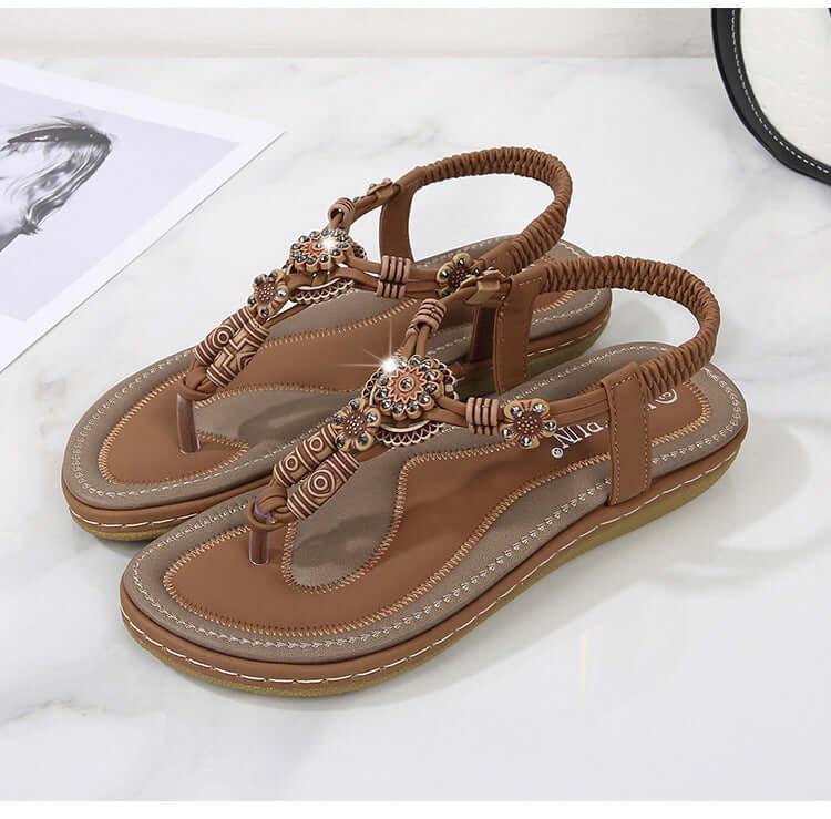 PU Leather Toe Post Flats Sandals - Clothes For Her Online Store
