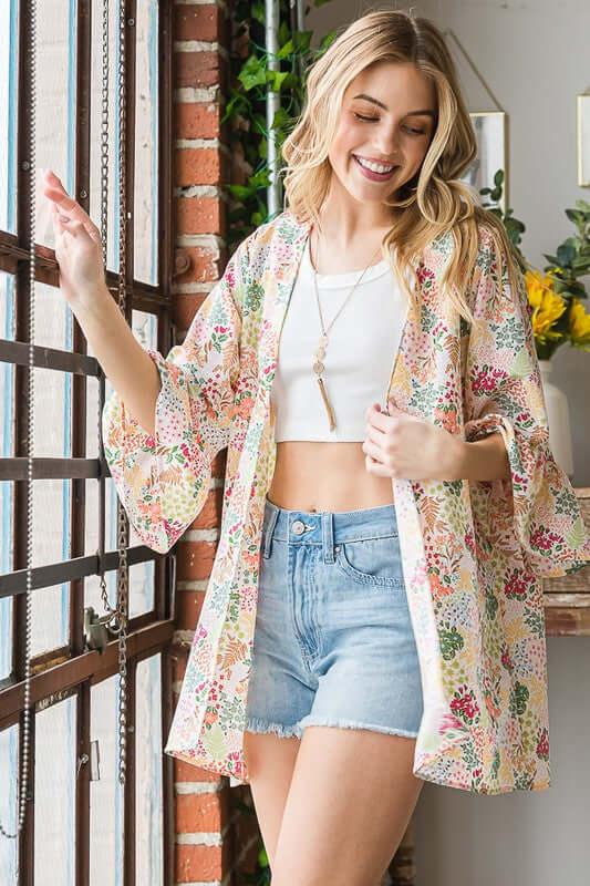 Heimish Full Size Multi Color Floral Open Cardigan Plus Size - Clothes For Her Online Store