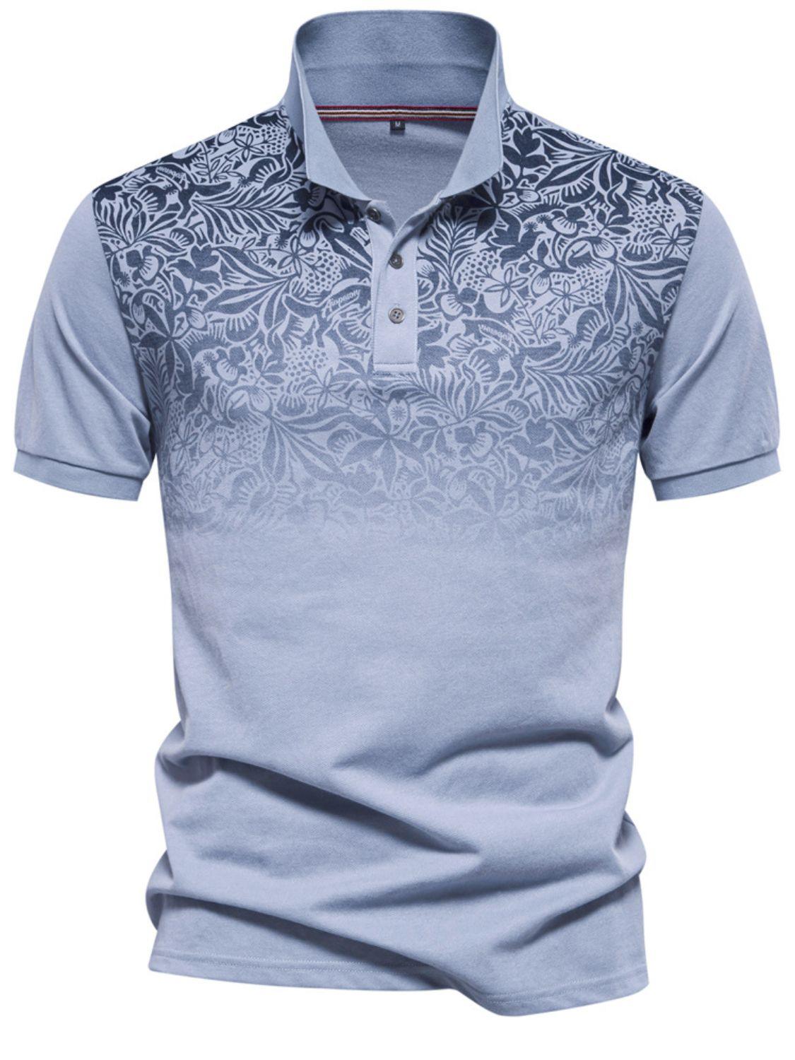 Men's Printed Collared Neck Short Sleeve Polo - Clothes For Her Online Store