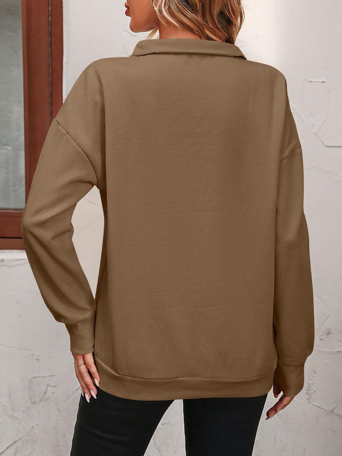 Mandy Zip-Up Dropped Shoulder Sweatshirt - Clothes For Her Online Store