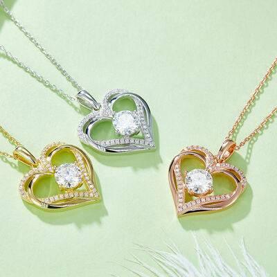 1.2 Carat Moissanite 925 Sterling Silver Heart Necklace - Clothes For Her Online Store