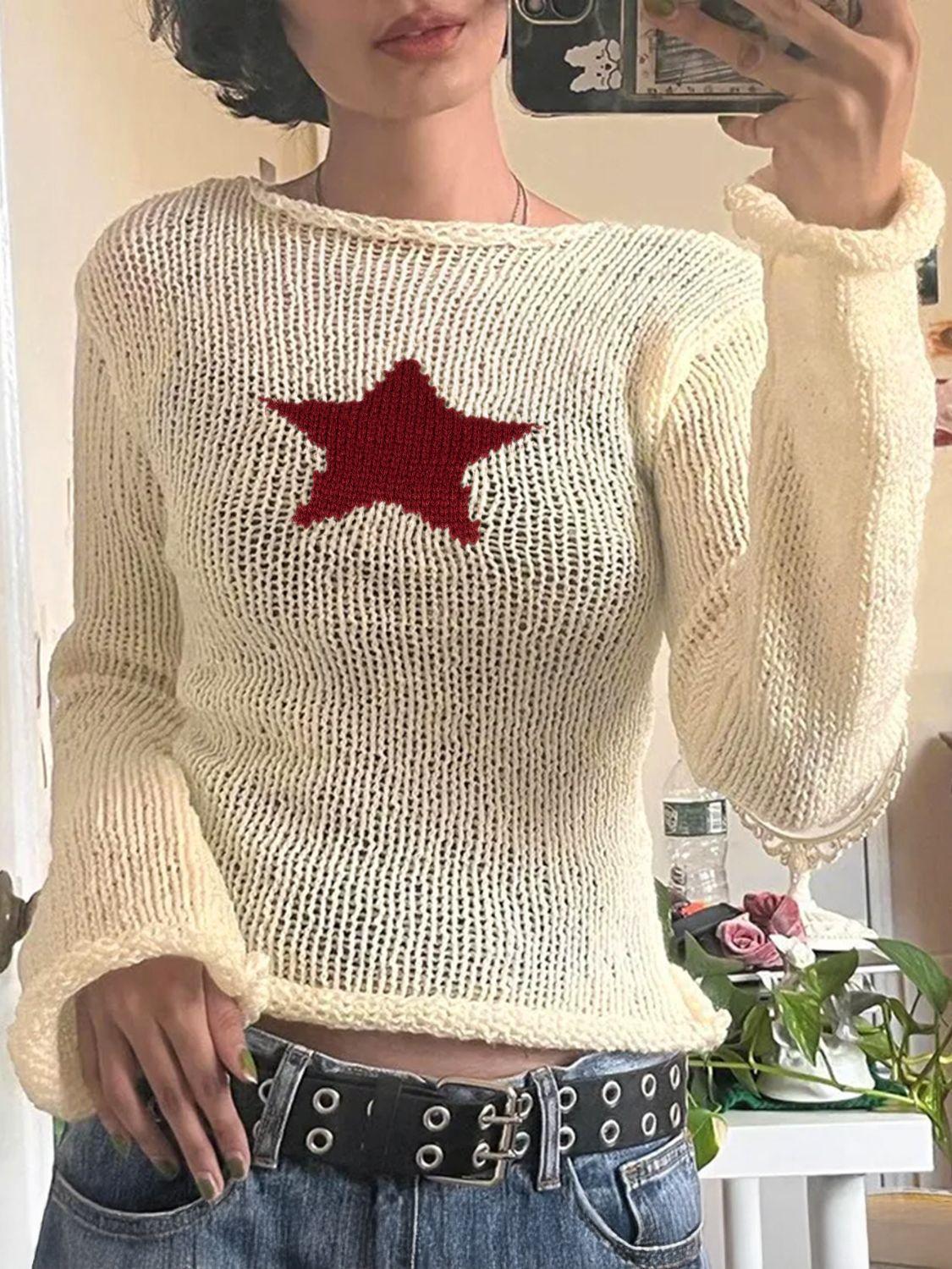 Devine Star Boat Neck Long Sleeve Knit Top - Clothes For Her Online Store