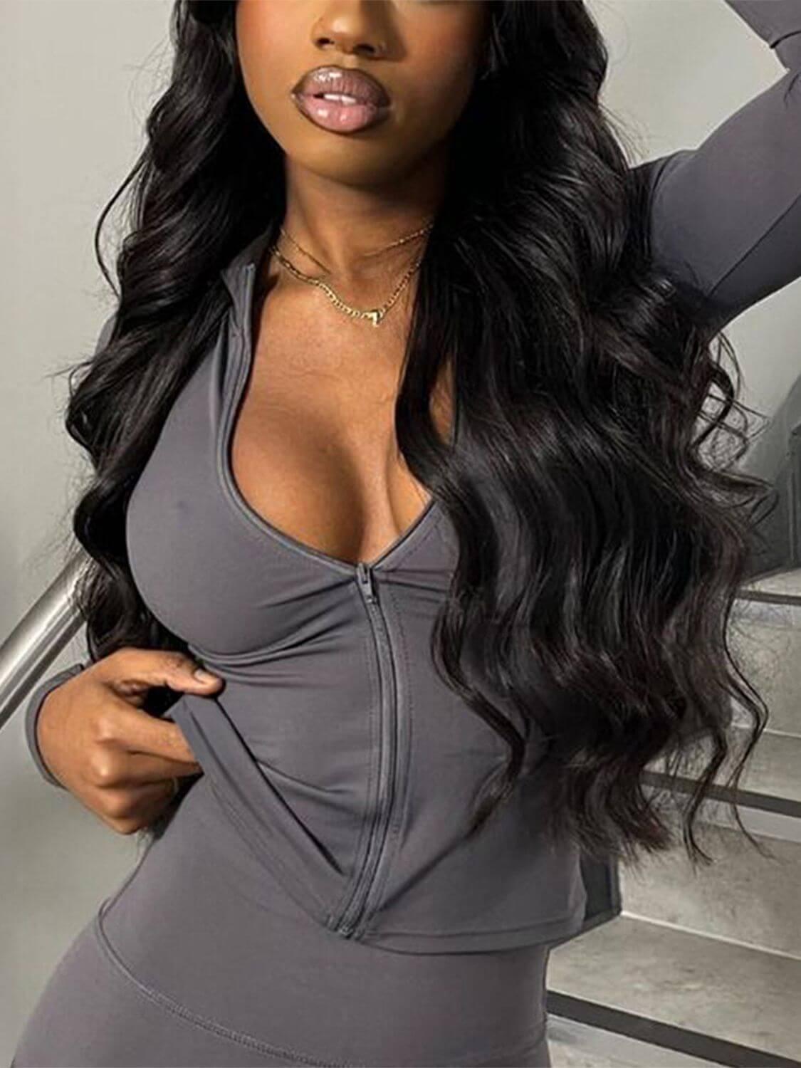 Devine Zip Up Long Sleeve Cropped Top - Clothes For Her Online Store