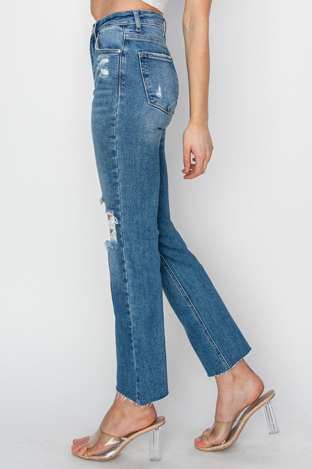 RISEN High Rise Distressed Ankle Jeans - Clothes For Her Online Store