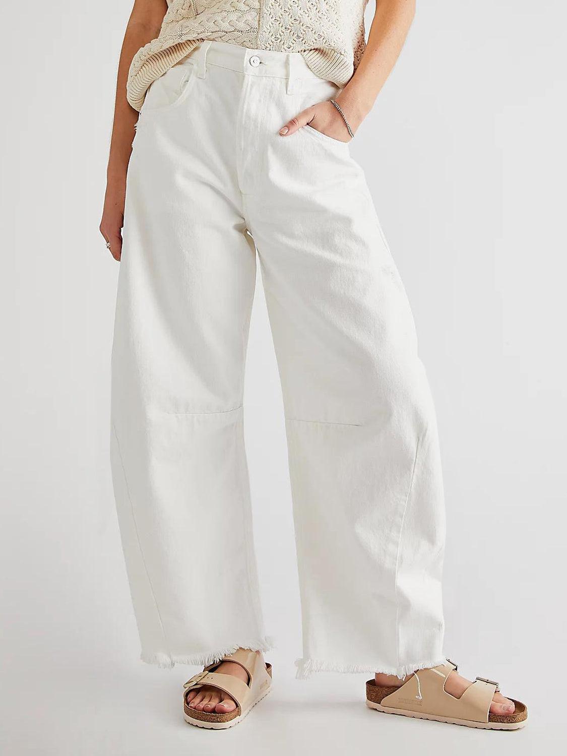Raw Hem Wide Leg Jeans with Pockets - Clothes For Her Online Store