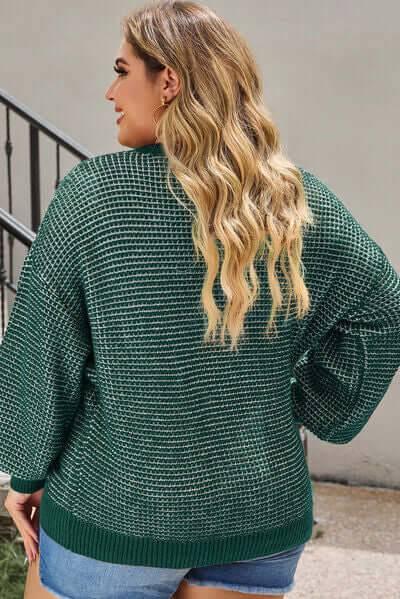Plus Size Waffle-Knit Round Neck Dropped Shoulder Sweater - Clothes For Her Online Store