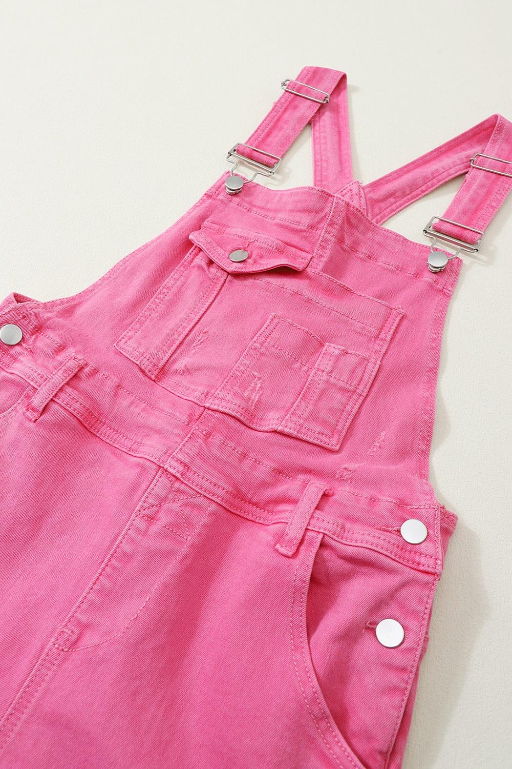 Distressed Pocketed Wide Strap Denim Overalls - Clothes For Her Online Store