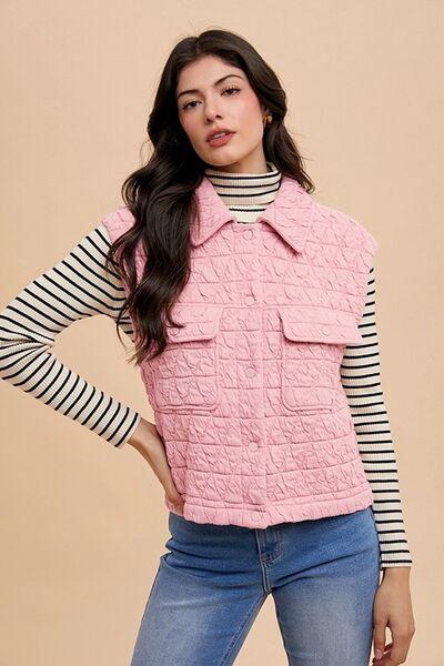 Annie Wear Texture Quilted Snap Down Vest Coat - Clothes For Her Online Store