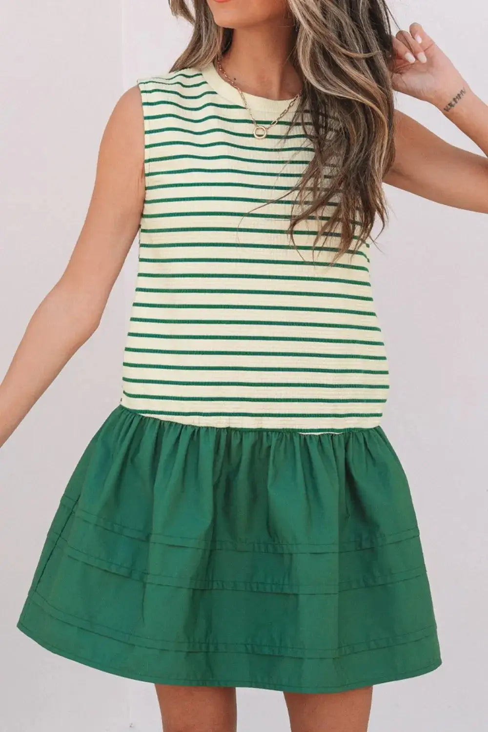 Stripe Woven Sleeveless Mini Dress - Clothes For Her Online Store