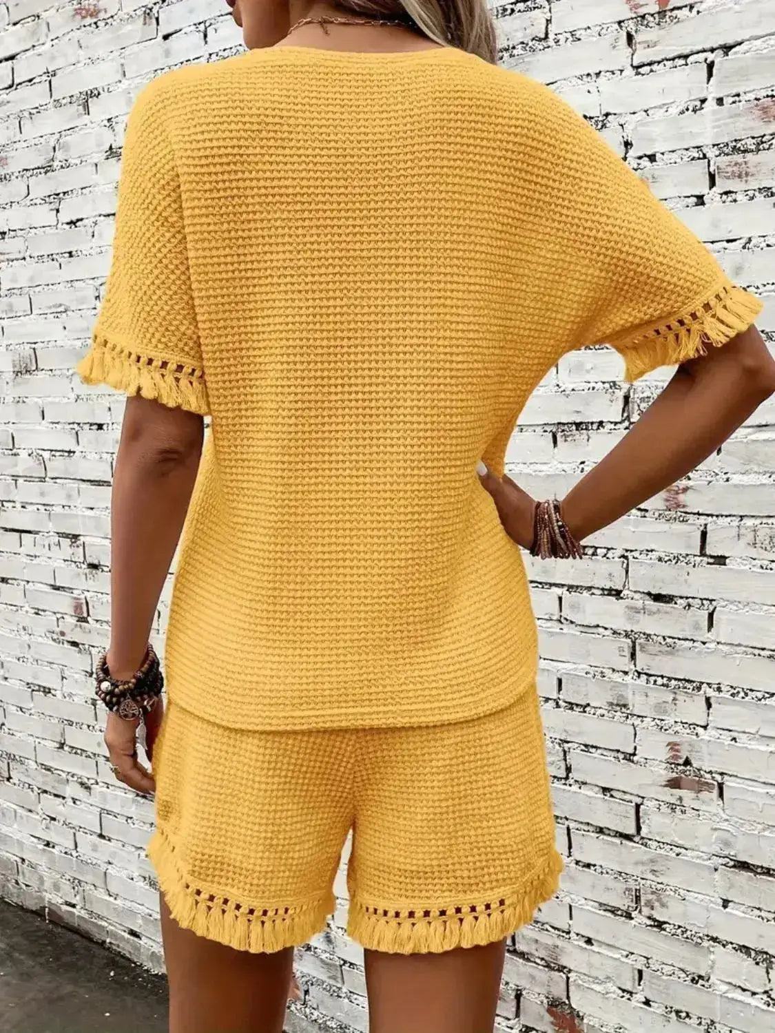 Tassel Round Neck Top and Shorts Set - Clothes For Her Online Store