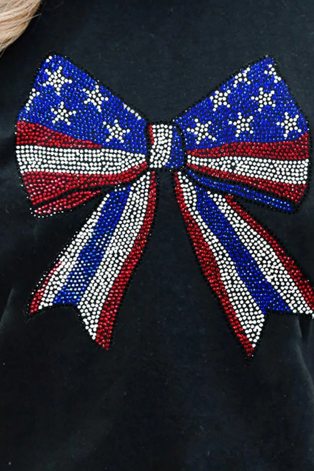 Bow Rhinestone Round Neck T-Shirt