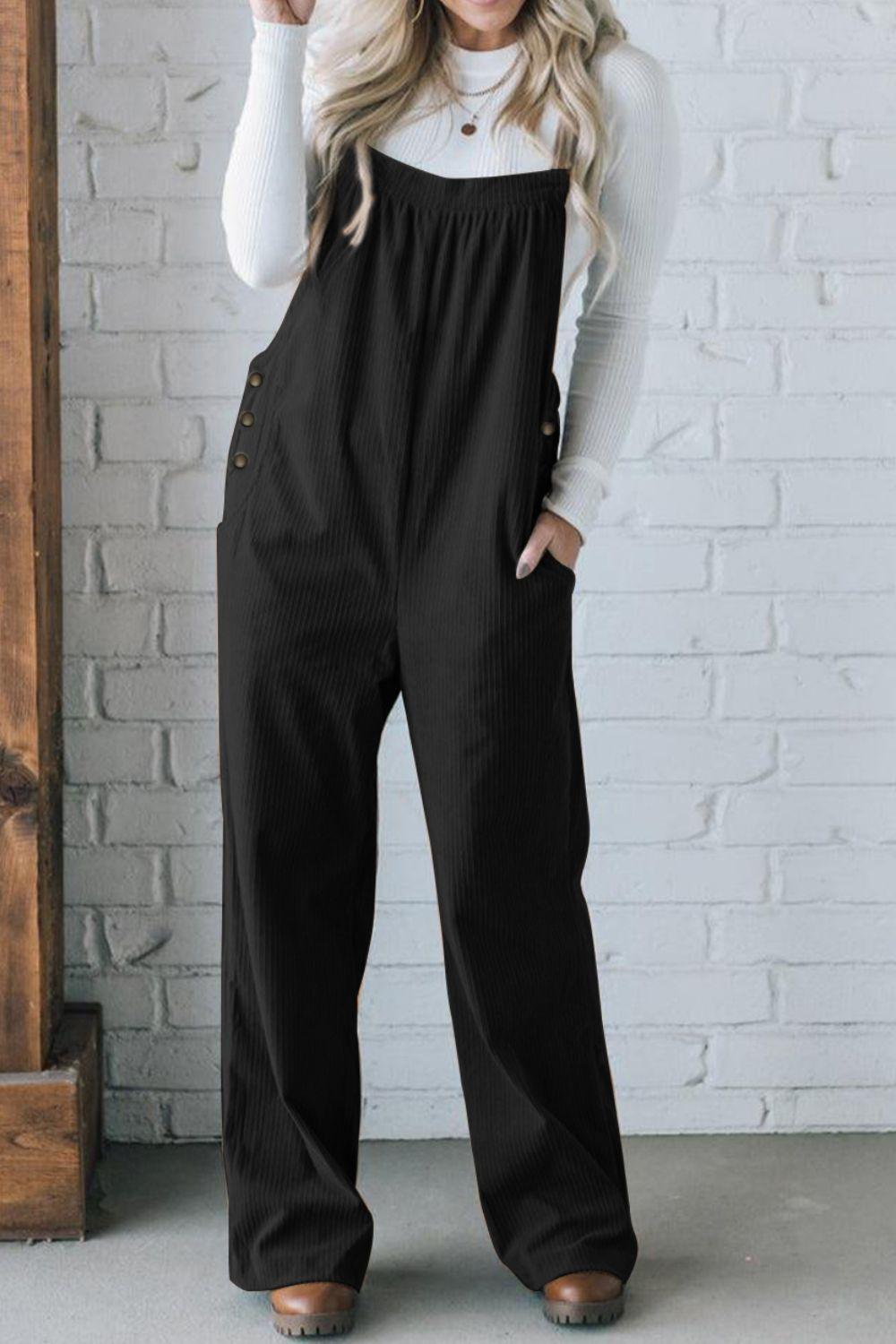 Square Neck Wide Strap Overalls - Clothes For Her Online Store