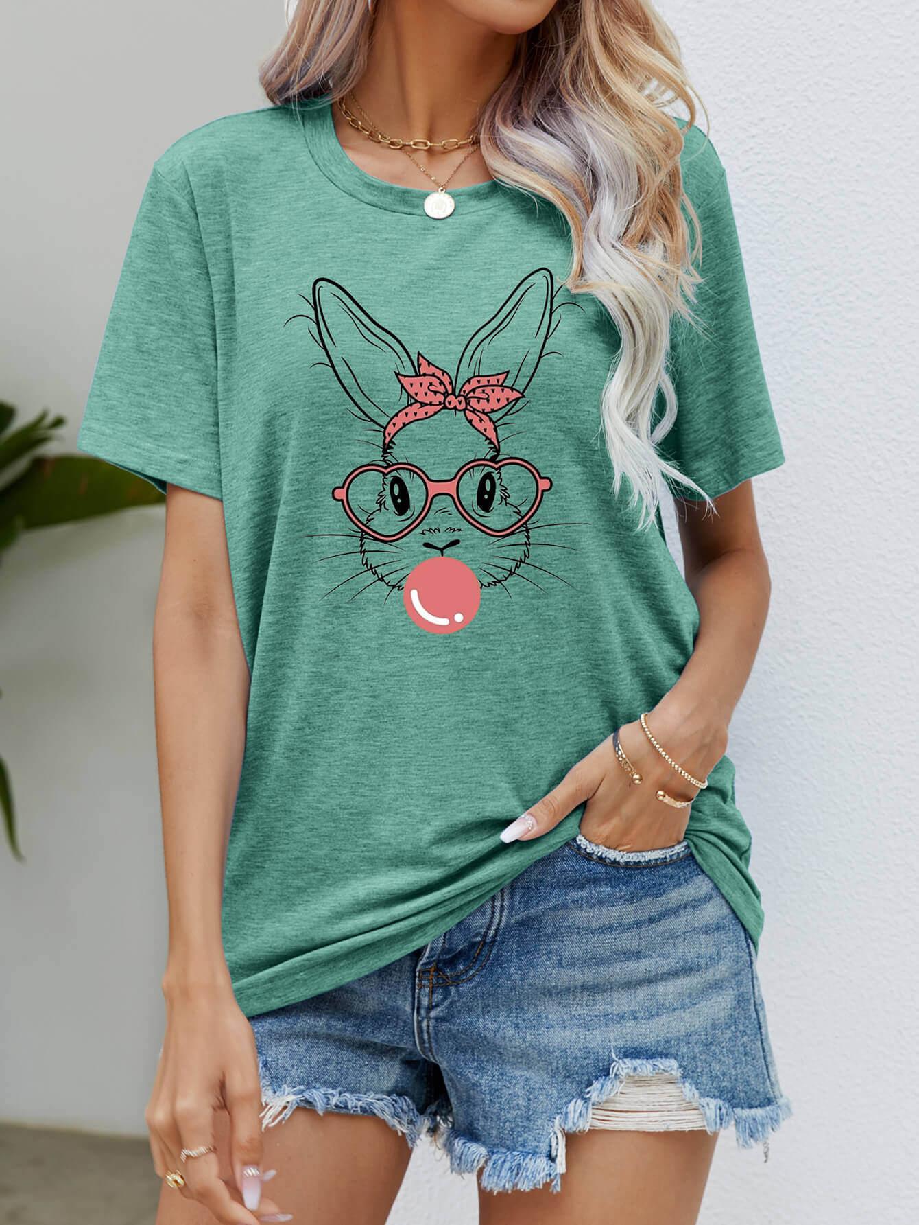 Easter Bunny Graphic Round Neck T-Shirt - Clothes For Her Online Store