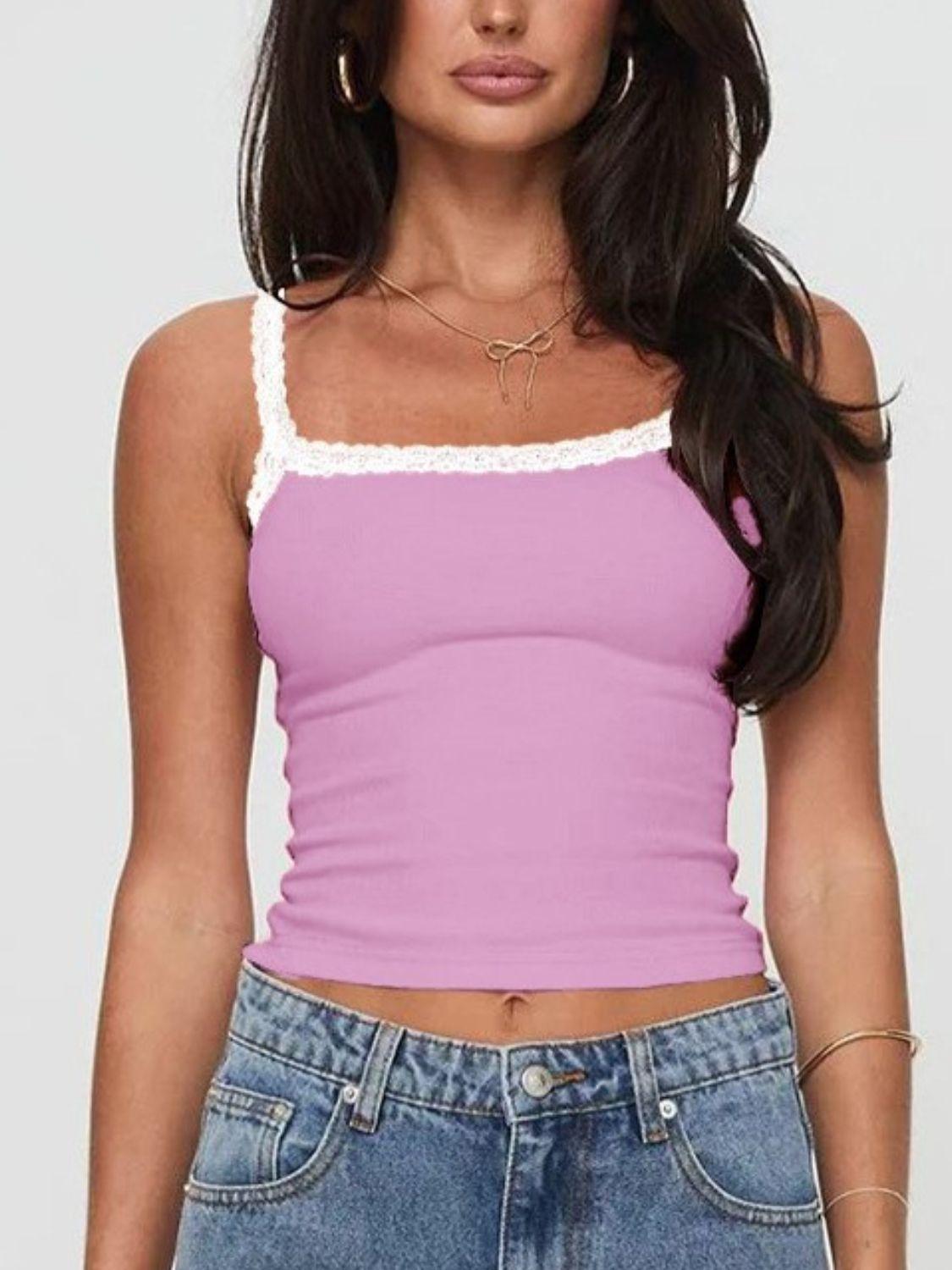 Lace Detail Cropped Cami - Clothes For Her Online Store