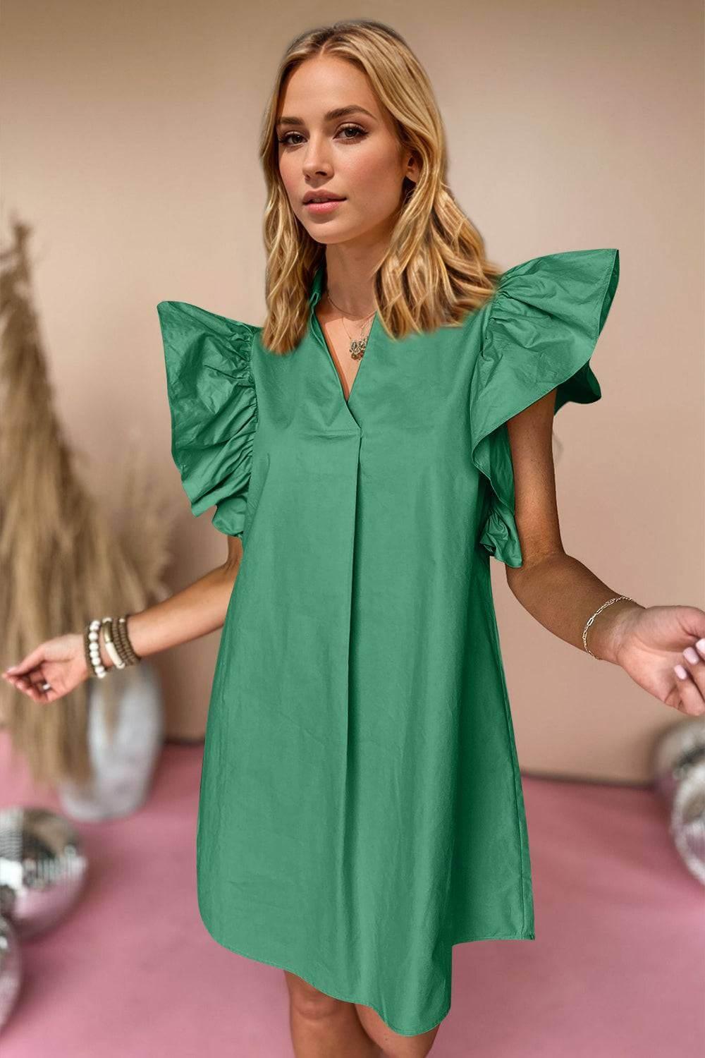 Oh Ruched Johnny Collar Cap Sleeve Mini Dress - Clothes For Her Online Store
