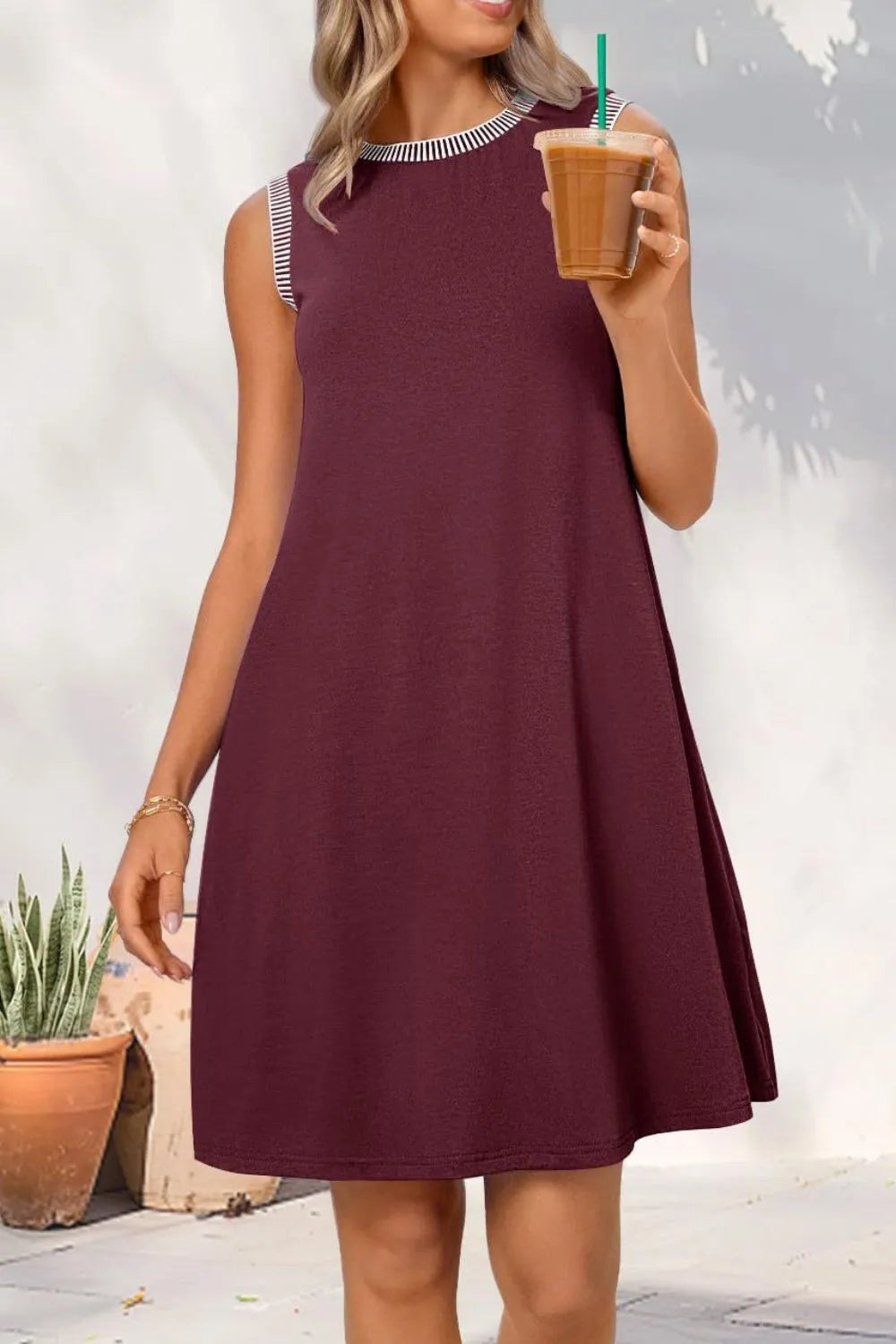 Round Neck Sleeveless Mini Tank Dress