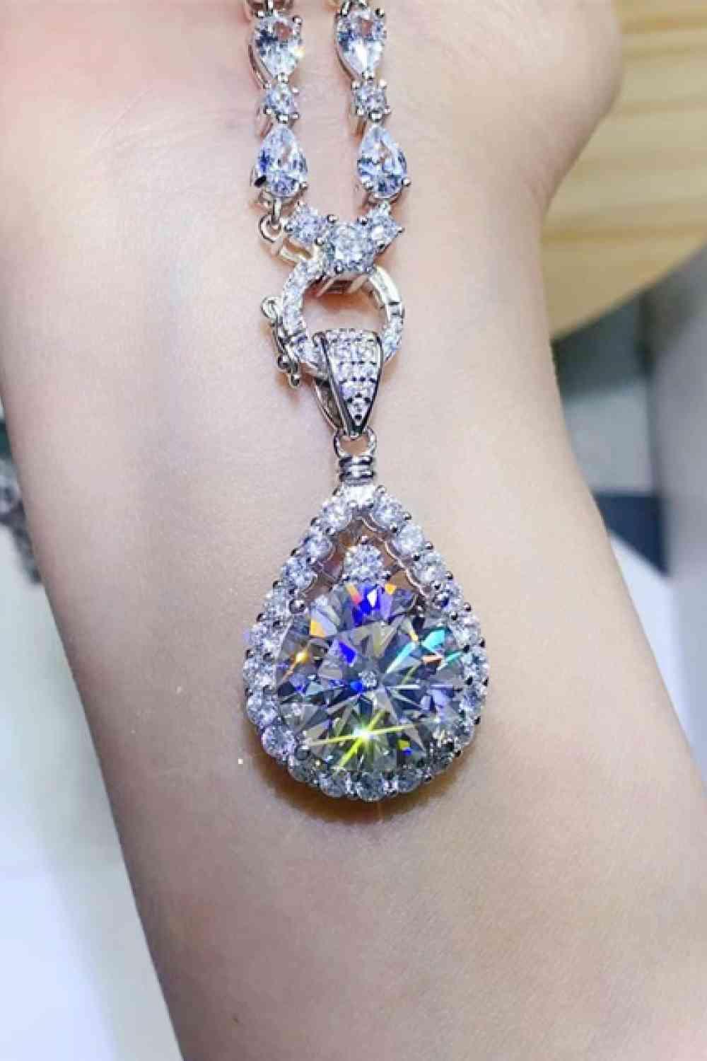 10 Carat Moissanite Teardrop Pendant Platinum-Plated Necklace - Clothes For Her Online Store