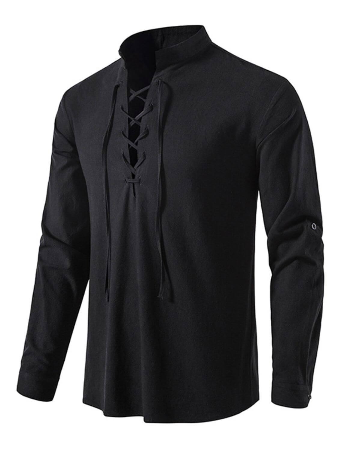 Men's Lace Up Long Sleeve Blouse - Clothes For Her Online Store