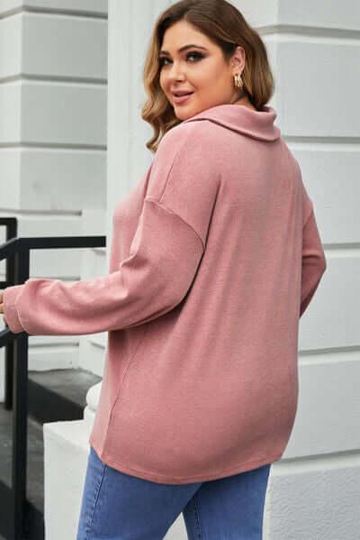 Plus Size Dropped Shoulder Collared Neck T-Shirt - Clothes For Her Online Store