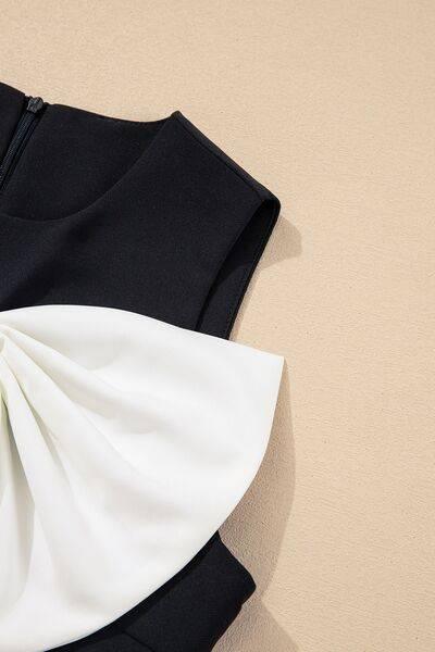 Bow Contrast Sleeveless Mini Dress - Clothes For Her Online Store