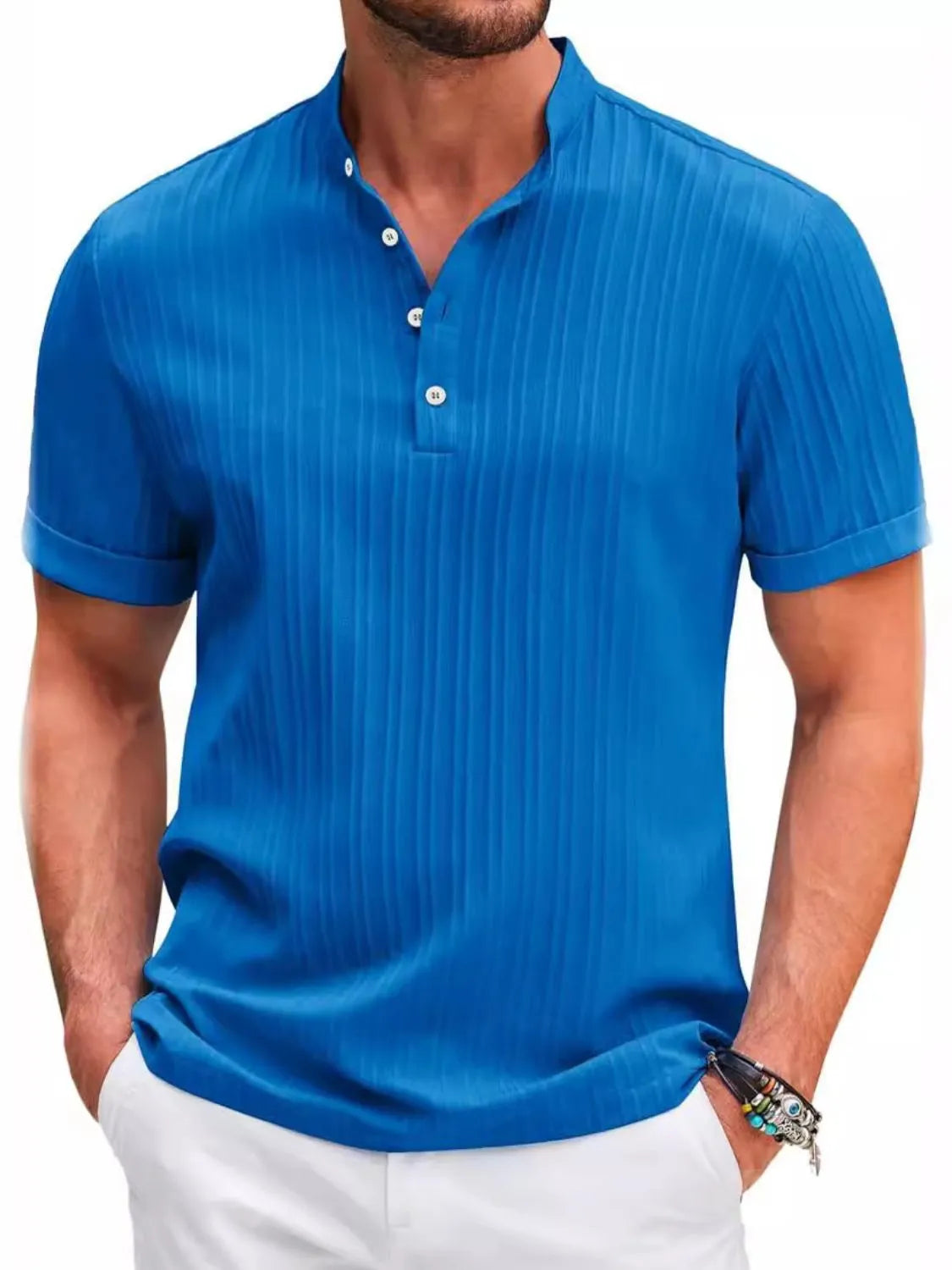 Men's Full Size Button Detail Short Sleeve Polo Plus Size