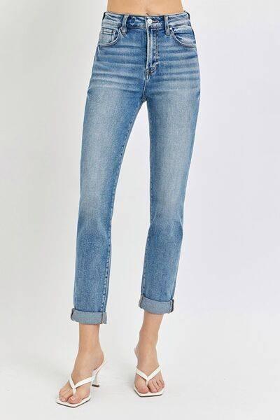 Risen Full Size High Rise Cropped Roll Up Jeans - Clothes For Her Online Store