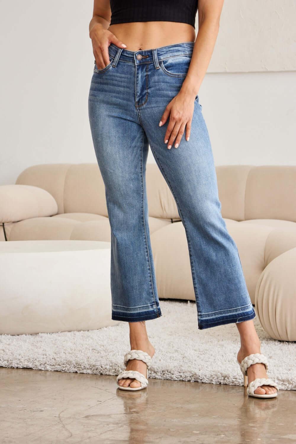 Judy Blue Full Size Release Hem Cropped Bootcut Jeans - Clothes For Her Online Store