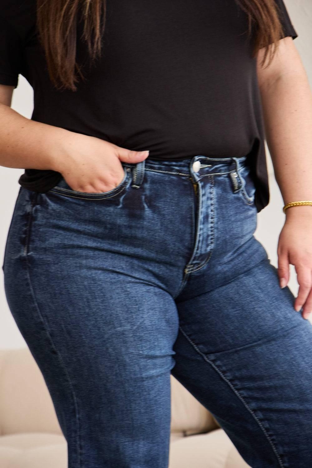 RFM Full Size Tummy Control High Waist Raw Hem Jeans - Clothes For Her Online Store