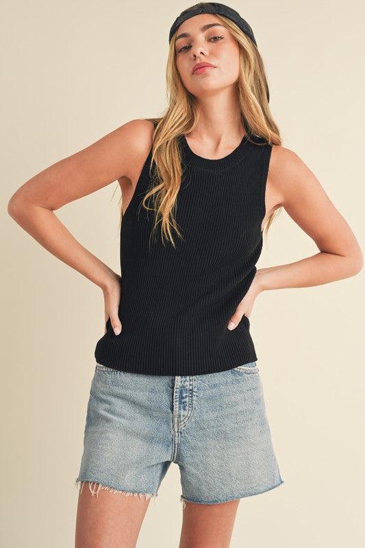 Aemi + Co Ribbed Round Neck Knit Tank - Clothes For Her Online Store