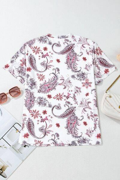 Paisley Mock Neck T Shirt - Clothes For Her Online Store