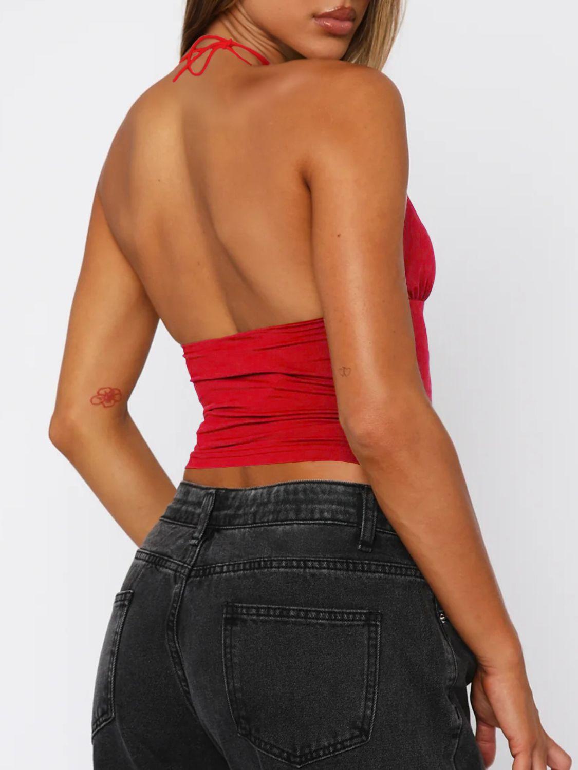 Devine Lace Detail Halter Neck Cami - Clothes For Her Online Store