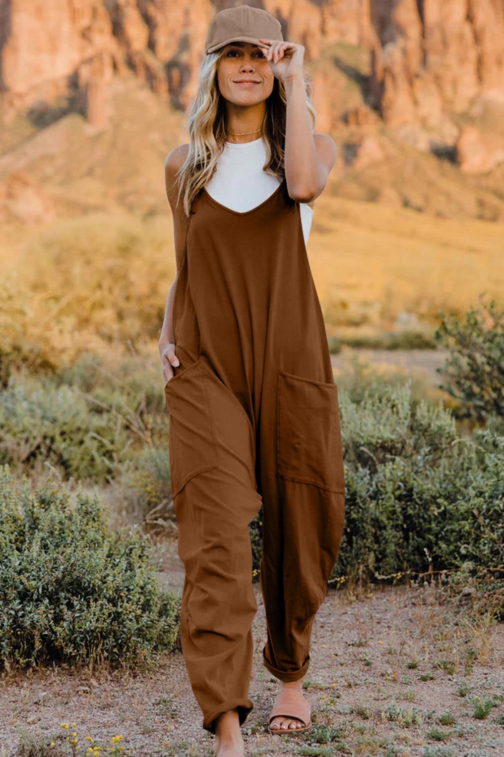 Double Take Full Size V-Neck Sleeveless Jumpsuit with Pockets - Clothes For Her Online Store
