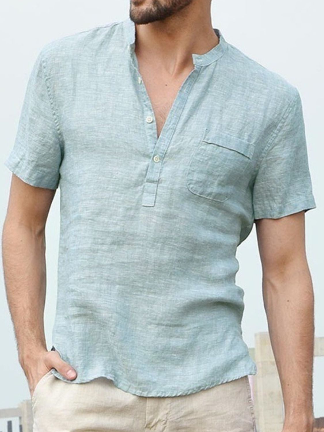 Men's Full Size Half Button Short Sleeve Polo Plus Size - Clothes For Her Online Store