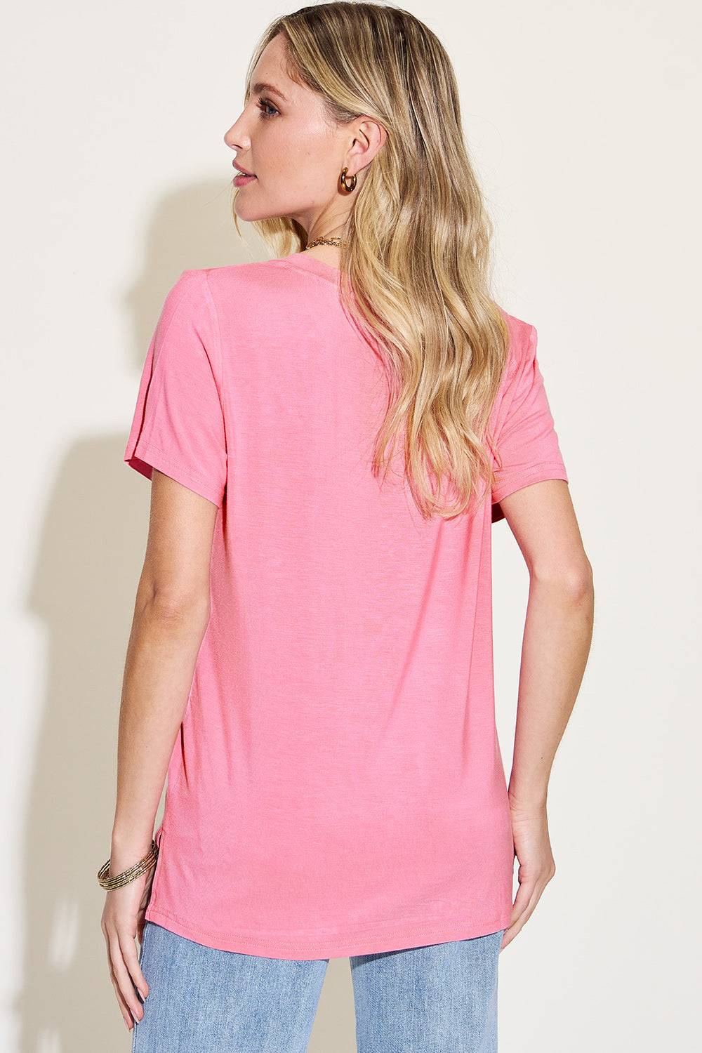Basic Bae Full Size V-Neck High-Low T-Shirt - Clothes For Her Online Store