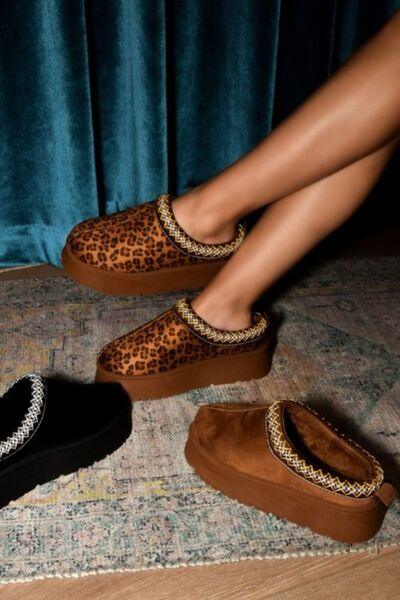 WILD DIVA Embroidered Trim Round Toe Platform Boots - Clothes For Her Online Store