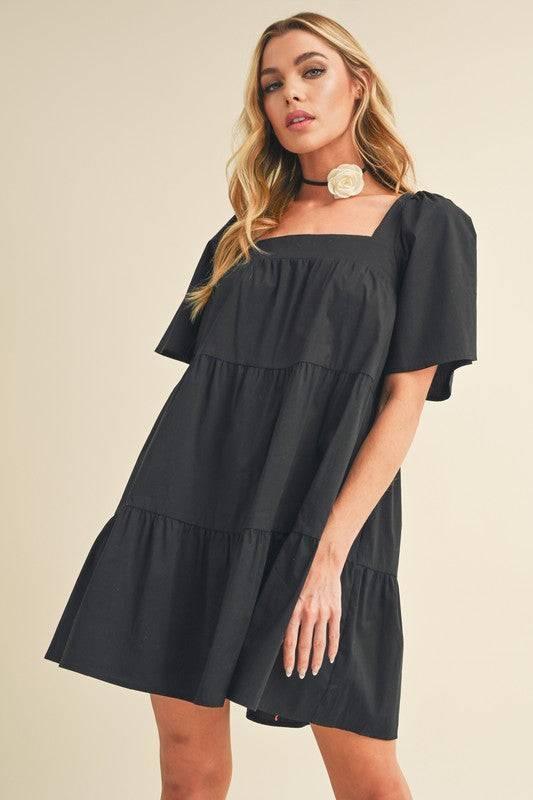 Aemi + Co Square Neck Half Sleeve Tiered Dress - Clothes For Her Online Store