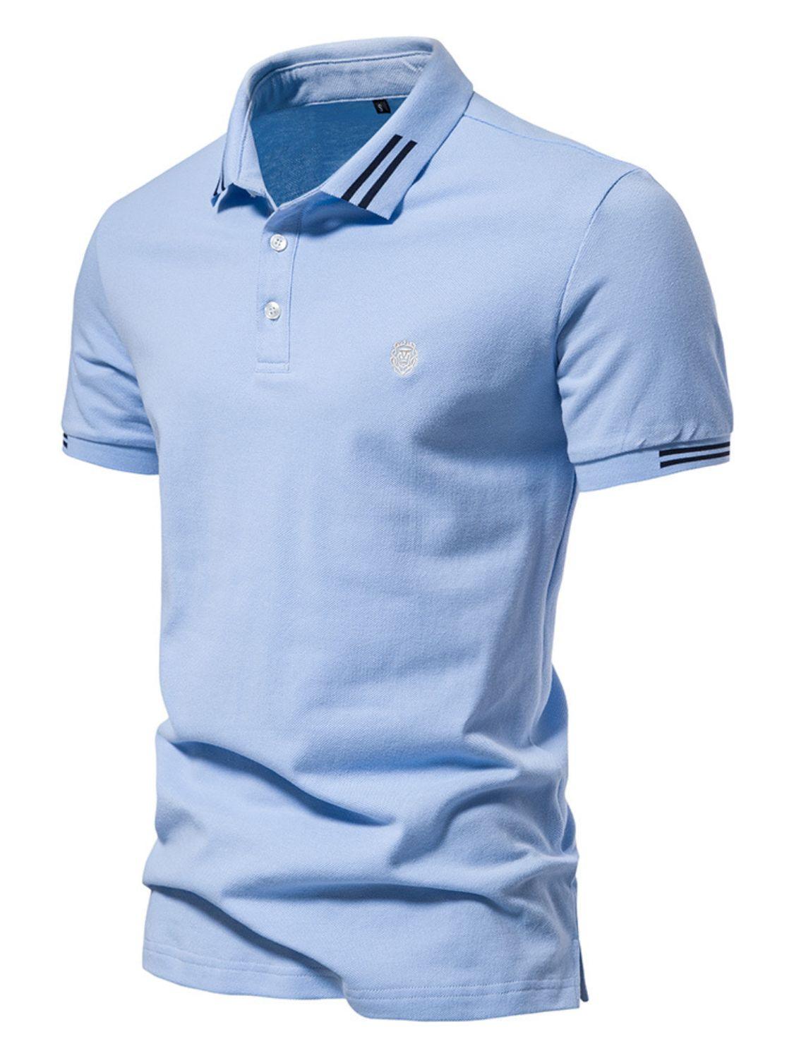 Men's Embroidered Striped Short Sleeve Polo - Clothes For Her Online Store