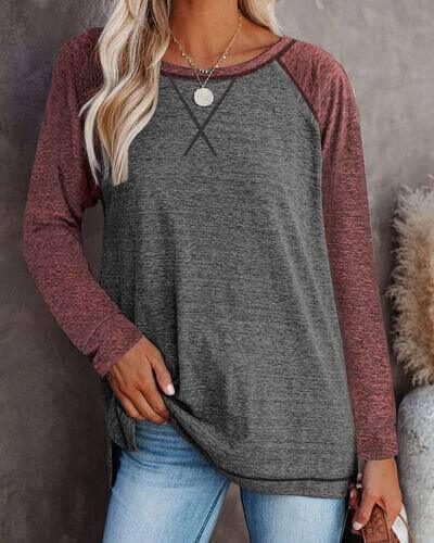 Round Neck Long Sleeve T-Shirt - Clothes For Her Online Store