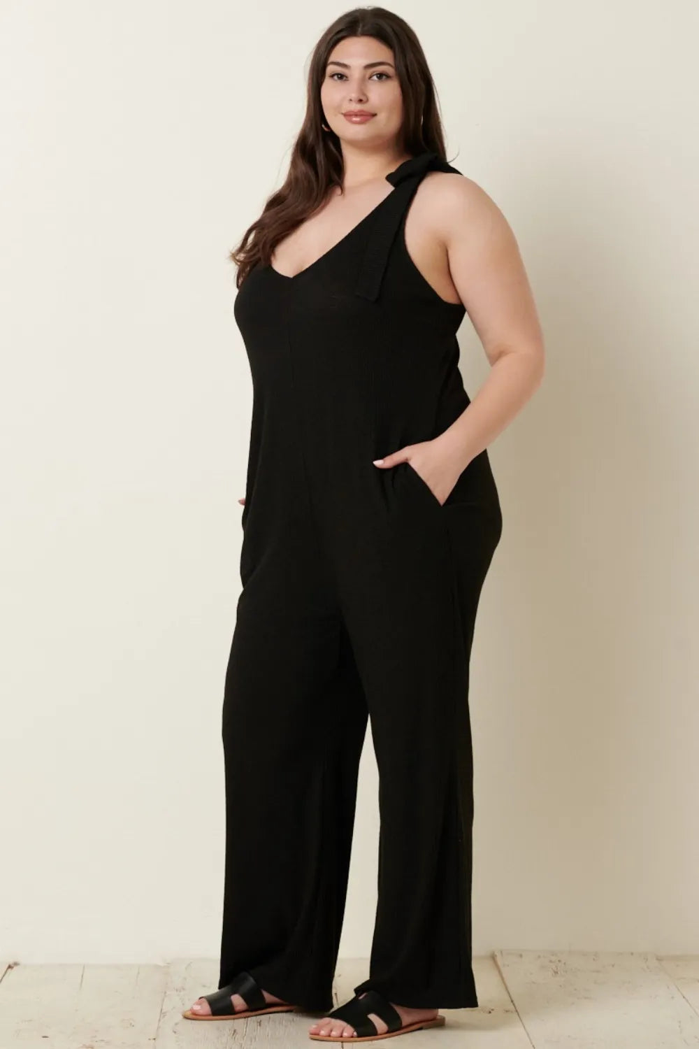 Mittoshop Rib Knit V-Neck Cross Back Jumpsuit - Clothes For Her Online Store