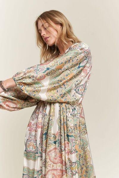 ADORA Printed V-Neck Batwing Sleeve Dress - Clothes For Her Online Store