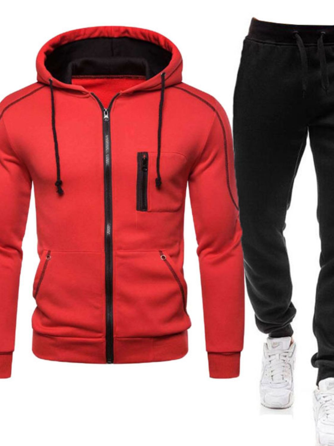 Men's Full Size Zip Up Long Sleeve Hoodie and Pants Set Plus Size