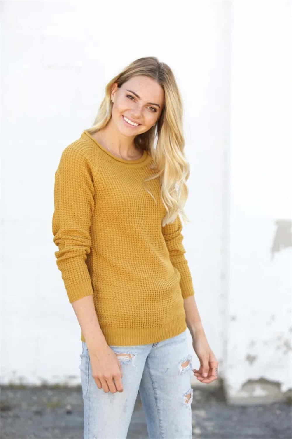 Round Neck Raglan Sleeve Sweater - Clothes For Her Online Store