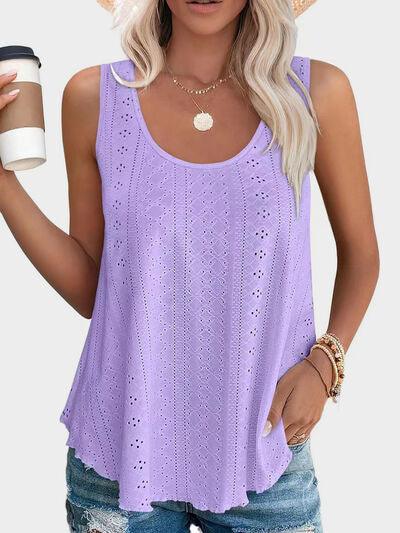 Florira Eyelet Round Neck Tank - Clothes For Her Online Store