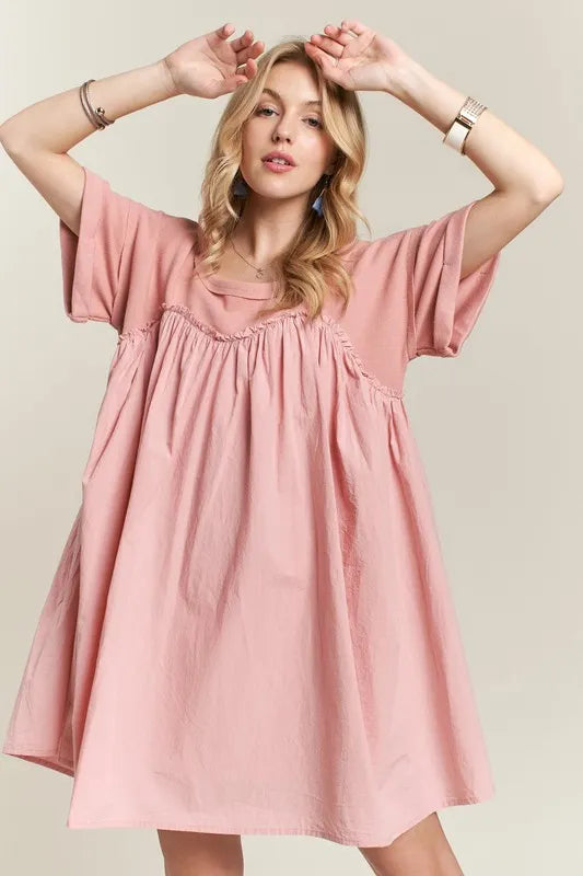 ADORA Round Neck Half Sleeve Babydoll Dress