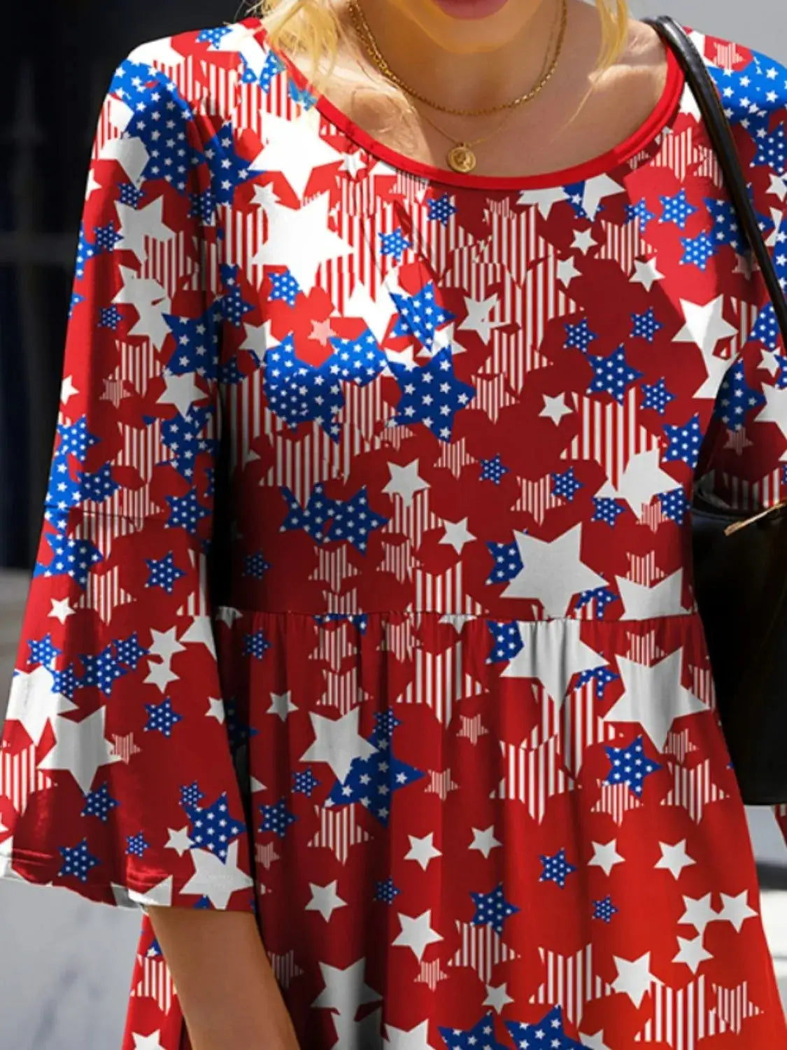 Star Printed Round Neck Mini Dress - Clothes For Her Online Store