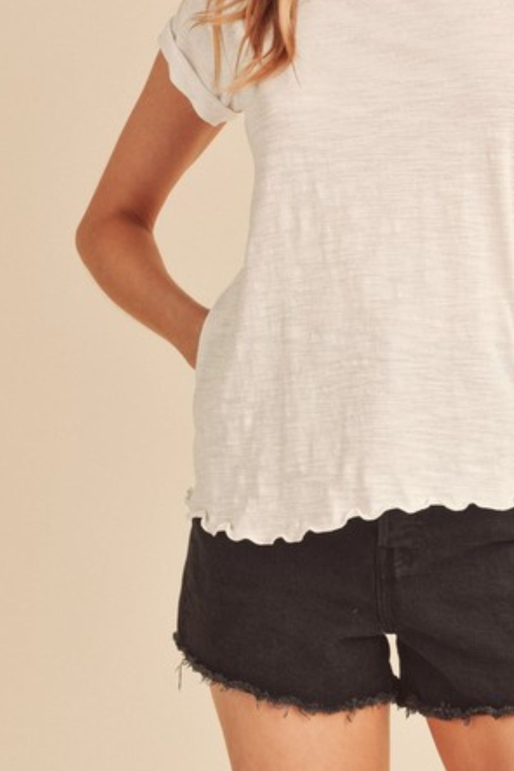 Aemi + Co Lettuce Edge Round Neck Short Sleeve T-Shirt - Clothes For Her Online Store